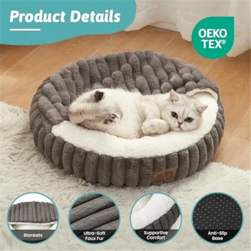 Cat Bed Hooded Blanket Anti Anxiety Donut Pet Bed Cozy Small Dogs Fluffy Soft